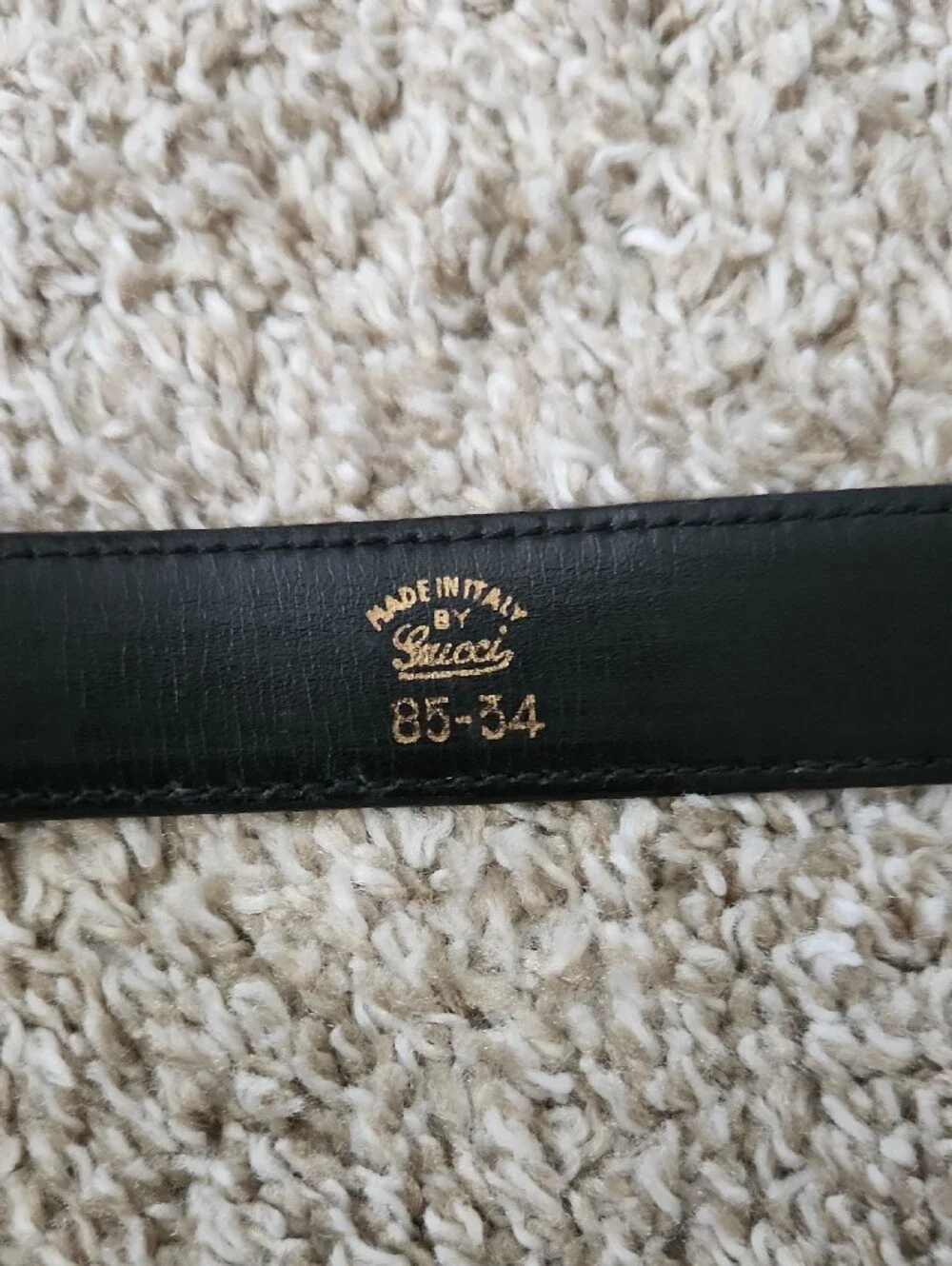 Gucci Black Leather Belt with Gold Buckle and Green Accent